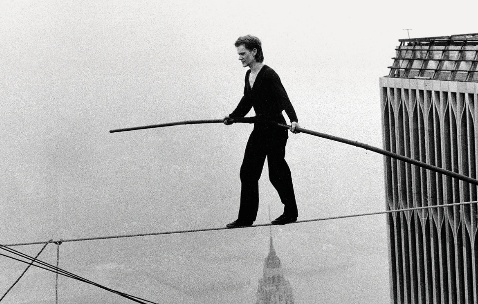Daily work looks like this - Philippe Petit, the man who walked between the Twin Towers in NY back in 1974